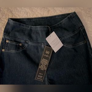 NWT Ladies pull on jeans. Size small-tall. Dark blue denim wash.